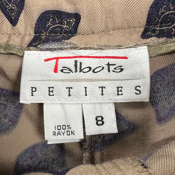 Talbots Vintage Paisley Print AOP Beige & Blue Pants BoHo Style Size 8 Petite - Picture 4 of 9